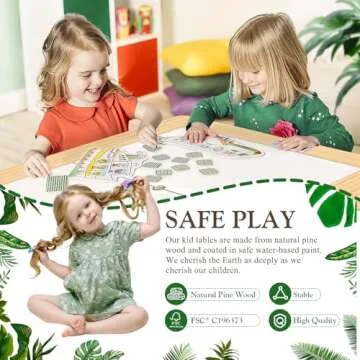 Easyego Multifunctional Sensory Table with Paper Roll, Wooden Sand and Water Activity Table with Double-Sided Board & Foldable Storage Bins for Kids' Indoor and Outdoor Play