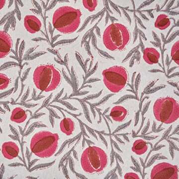 Ridhi -Sangria Red Cotton Tablecloth, Handblock Print Floral Table Cloth for Kitchen Dining Linen I Thanksgiving, Christmas, Wedding, Fall Décor 8 Seater 70X108 Inch Rectangle