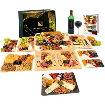 MARVELHAUS Large Cheese Board Set with 21 Accessories - Swivel Design Bamboo Charcuterie Board and C...