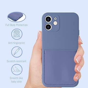 MZELQ Liquid Silicone Wallet Case for iPhone 12 (6.1 inch), Card Holder Camera Protection Cover for iPhone 12 + Screen Protector, Soft Slim Card Slot Case for iPhone 12 Phone Case -Lanvender Lavender