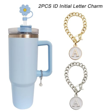 Altally 3PCS Straw Cover for Stanley Cup 30&40 Oz 10mm Flower Silicone Straw Topper Protector Lid with 2PCS Initial Personalized Letter Charm Stanley Tumblers Accessories (3pcs flowers+2pcs letter A)