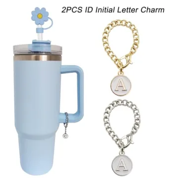 Altally 3PCS Straw Cover for Stanley Cup 30&40 Oz 10mm Flower Silicone Straw Topper Protector Lid with 2PCS Initial Personalized Letter Charm Stanley Tumblers Accessories (3pcs flowers+2pcs letter A)