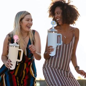 Altally 3PCS Straw Cover for Stanley Cup 30&40 Oz 10mm Flower Silicone Straw Topper Protector Lid with 2PCS Initial Personalized Letter Charm Stanley Tumblers Accessories (3pcs flowers+2pcs letter A)