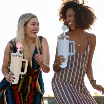 Altally 3PCS Straw Cover for Stanley Cup 30&40 Oz 10mm Flower Silicone Straw Topper Protector Lid with 2PCS Initial Personalized Letter Charm Stanley Tumblers Accessories (3pcs flowers+2pcs letter A)