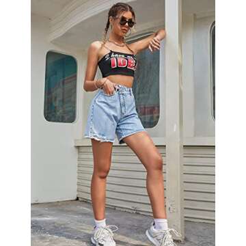 SweatyRocks Women's Asymmetrical High Waist Ripped Raw Hem Jean Shorts Distressed Denim Shorts Summer Hot Pants Light Wash S
