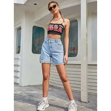 SweatyRocks Women's Asymmetrical High Waist Ripped Raw Hem Jean Shorts Distressed Denim Shorts Summer Hot Pants Light Wash S
