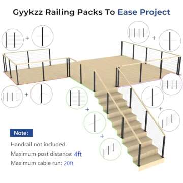 Gyykzz 36" Fixed Top One-Stop Cable Railing Post Kit