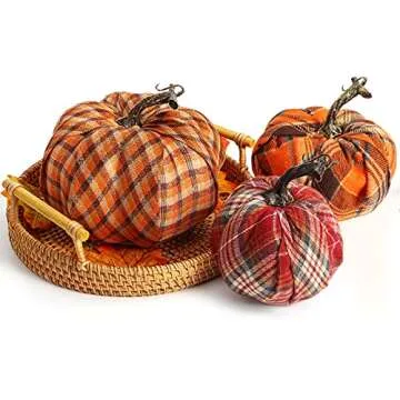 DomeStar 3PCS Plaid Fabric Pumpkins for Fall Decor