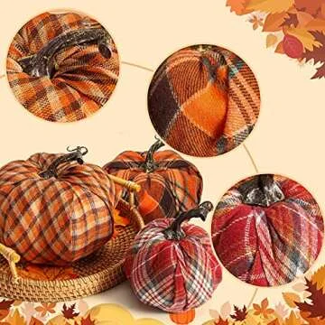 DomeStar 3PCS Plaid Fabric Pumpkins for Fall Decor