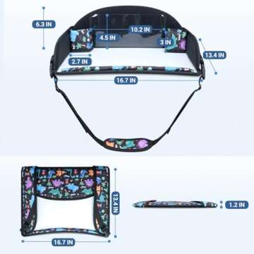 COOLBEBE Kids Travel Tray for Toddler Car Seat, Travel Tray for Airplane, Toddler Car Seat Lap Tray, Carseat Table Tray for Kids Travel Activities (Dinosaur)