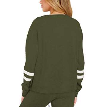 AMABMB Women's Tie Dye Two Piece Pajamas Set Long Sleeve Sweatshirt with Long Pants Sleepwear with Pockets (S, Striped Army Green) 31L6-junlv-S