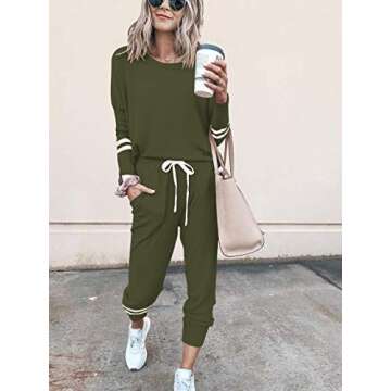 AMABMB Women's Tie Dye Two Piece Pajamas Set Long Sleeve Sweatshirt with Long Pants Sleepwear with Pockets (S, Striped Army Green) 31L6-junlv-S
