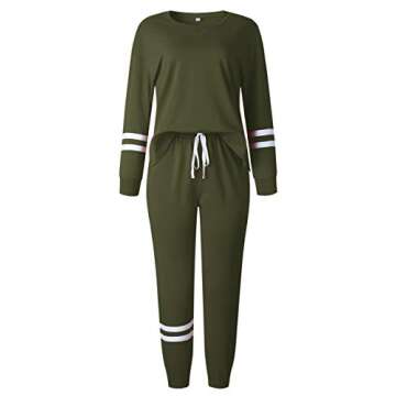 AMABMB Women's Tie Dye Two Piece Pajamas Set Long Sleeve Sweatshirt with Long Pants Sleepwear with Pockets (S, Striped Army Green) 31L6-junlv-S