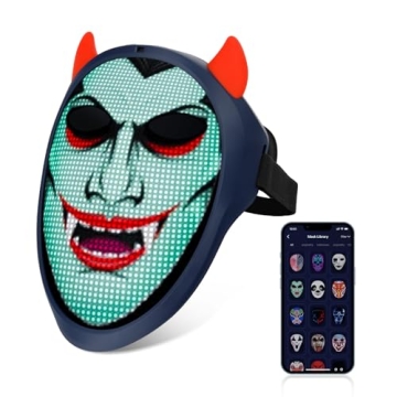 URAO LED Mask with Bluetooth, Rechargeable Halloween LED Light up Mask with Inter Gesture Sensing, P...