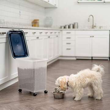 IRIS USA Airtight Dog Food Storage Container, Up to 30 lbs, Attachable Wheels, for Dog Cat Bird and other Pet Food Storage Bin, Keep Fresh, Easy Mobility, BPA Free, Navy/Pearl