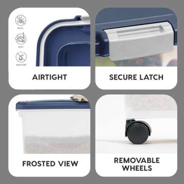 IRIS USA Airtight Dog Food Storage Container, Up to 30 lbs, Attachable Wheels, for Dog Cat Bird and other Pet Food Storage Bin, Keep Fresh, Easy Mobility, BPA Free, Navy/Pearl