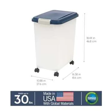 IRIS USA Airtight Dog Food Storage Container, Up to 30 lbs, Attachable Wheels, for Dog Cat Bird and other Pet Food Storage Bin, Keep Fresh, Easy Mobility, BPA Free, Navy/Pearl