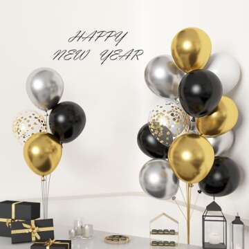 72Pcs Black and Gold Balloons Set, Black White Gold Balloon 12 Inch Silver Metallic Confetti Balloon...