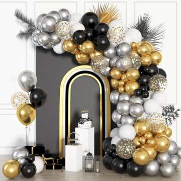 72Pcs Black and Gold Balloons Set, Black White Gold Balloon 12 Inch Silver Metallic Confetti Balloons Party Supplies for Happy New Year Birthday Bridal Shower Wedding Graduations Party Decorations