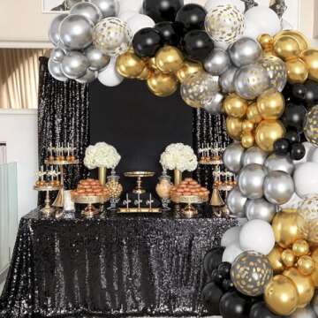 72Pcs Black and Gold Balloons Set, Black White Gold Balloon 12 Inch Silver Metallic Confetti Balloons Party Supplies for Happy New Year Birthday Bridal Shower Wedding Graduations Party Decorations
