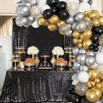 72Pcs Black and Gold Balloons Set, Black White Gold Balloon 12 Inch Silver Metallic Confetti Balloons Party Supplies for Happy New Year Birthday Bridal Shower Wedding Graduations Party Decorations