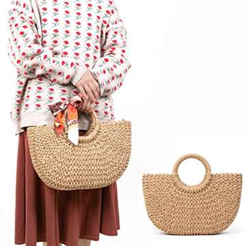 FARVALUE Summer Straw Beach Tote Bag Handmade Large Straw Tote Handbag Women's Handbags And Free Sil...