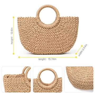 FARVALUE Summer Straw Beach Tote Bag Handmade Large Straw Tote Handbag Women's Handbags And Free Silk Scarves