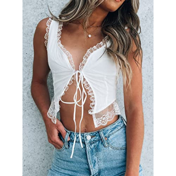 CSDAJIO Women's Sexy Lace Crop Top Breathable Summer Wear
