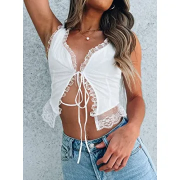 CSDAJIO Women's Sexy Lace Crop Top Breathable Summer Wear