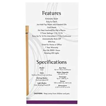 NOW Essential Oils, Ultrasonic Real Bamboo Aromatherapy Oil Diffuser, Extremely Quiet, Heat Free and...