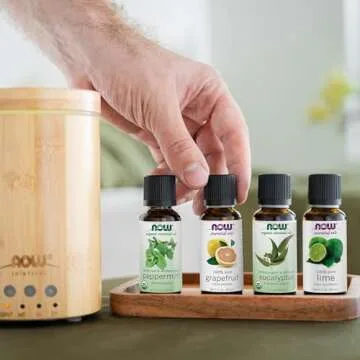 NOW Essential Oils, Ultrasonic Real Bamboo Aromatherapy Oil Diffuser, Extremely Quiet, Heat Free and Easy to Clean, Color Changing LED Diffuser