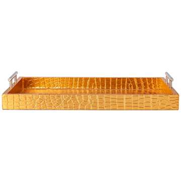 American Atelier Alligator Rectangle Serving Tray with Handles, 14" x 19" x 3", gold