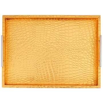 American Atelier Alligator Rectangle Serving Tray with Handles, 14" x 19" x 3", gold