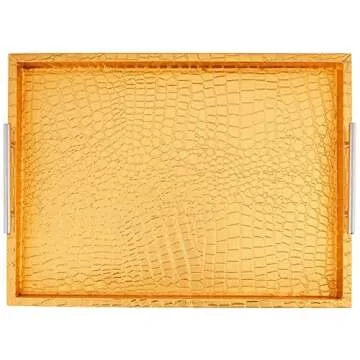 American Atelier Alligator Rectangle Serving Tray with Handles, 14" x 19" x 3", gold