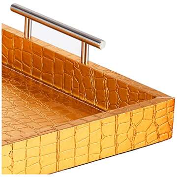 American Atelier Alligator Rectangle Serving Tray with Handles, 14" x 19" x 3", gold