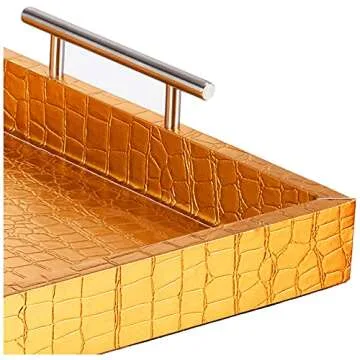 American Atelier Alligator Rectangle Serving Tray with Handles, 14" x 19" x 3", gold