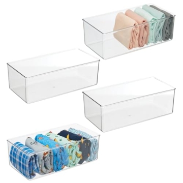 mDesign Long Plastic Drawer Organizer Boxes - 4 Pack - Clear