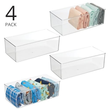 mDesign Long Plastic Drawer Organizer Boxes - 4 Pack - Clear