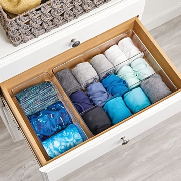mDesign Long Plastic Drawer Organizer Boxes - 4 Pack - Clear