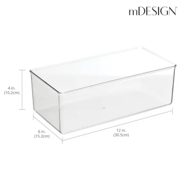 mDesign Long Plastic Drawer Organizer Boxes - 4 Pack - Clear