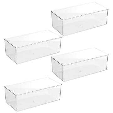 mDesign Long Plastic Drawer Organizer Boxes - 4 Pack - Clear