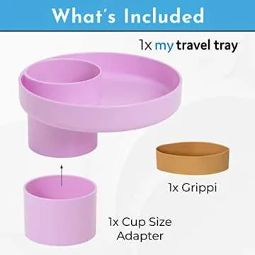 My Travel Tray Round, USA Made. Easily Convert Your existing Cup Holder to a Tray and Cup Holder for use in a Car Seat, Booster, Stroller, Golf Cart and Anywhere You Have a Cup Holder! - Lavender
