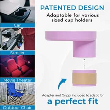 My Travel Tray Round, USA Made. Easily Convert Your existing Cup Holder to a Tray and Cup Holder for use in a Car Seat, Booster, Stroller, Golf Cart and Anywhere You Have a Cup Holder! - Lavender