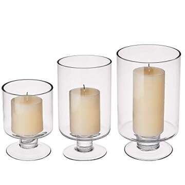 Set of 3 Clear Glass Votive Stemmed Hurricane Candle Holder Set Round Vases - Fit for 4"-7" Height Pillar Candle, Ideal for Table Centerpieces Decoration (Not Included Candles)