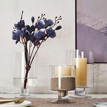 Set of 3 Clear Glass Votive Stemmed Hurricane Candle Holder Set Round Vases - Fit for 4"-7" Height Pillar Candle, Ideal for Table Centerpieces Decoration (Not Included Candles)