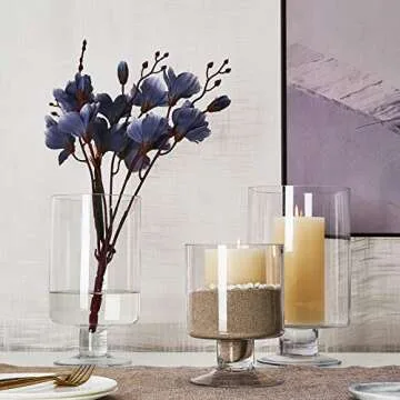 Set of 3 Clear Glass Votive Stemmed Hurricane Candle Holder Set Round Vases - Fit for 4"-7" Height Pillar Candle, Ideal for Table Centerpieces Decoration (Not Included Candles)