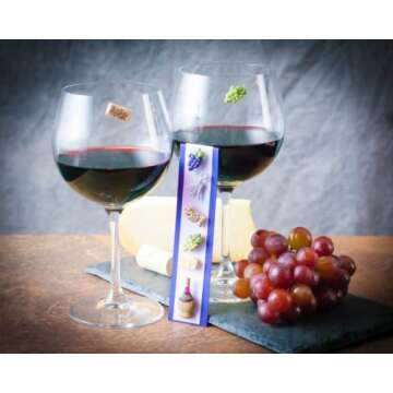 Simply Charmed Magnetic Wine Glass Charms, Set of 6 Fun Magnetic Wine Theme Drink Markers and Tags