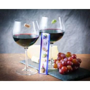 Simply Charmed Magnetic Wine Glass Charms, Set of 6 Fun Magnetic Wine Theme Drink Markers and Tags