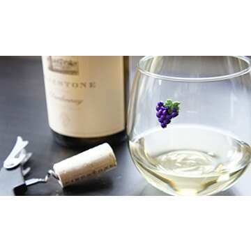 Simply Charmed Magnetic Wine Glass Charms, Set of 6 Fun Magnetic Wine Theme Drink Markers and Tags