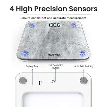 RENPHO Mechanical Bathroom Scales, Highly Accurate Body Weight Scale with Lighted LED Display, Round Corner Design, 400 lb, Core 1S, Cement Pattern
